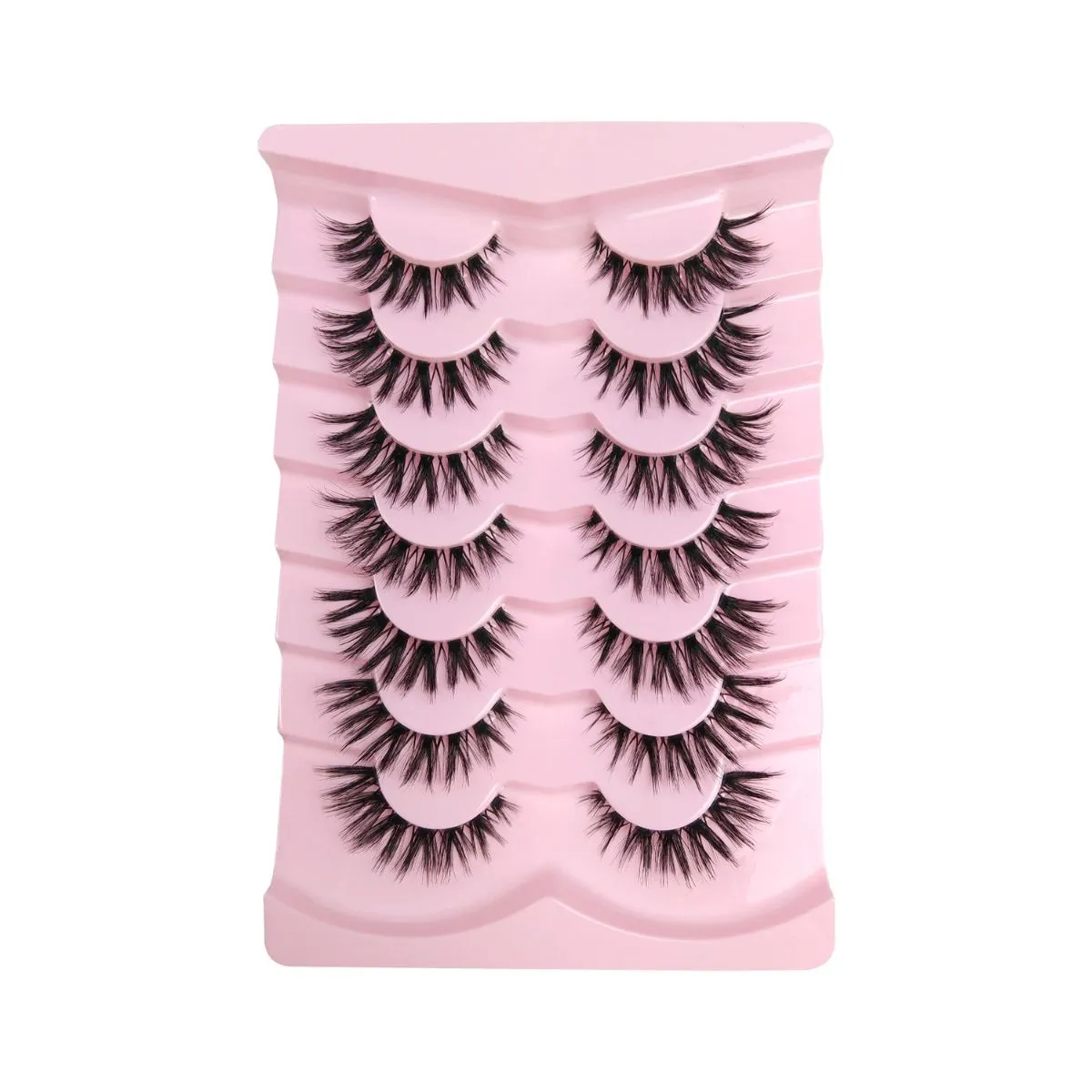 7 Pairs Clear Band Strip Lashes – Winged Out Lengthening False Eyelashes, Transparent Natural Look Eye Lashes, Made in Pingdu China, Reusable